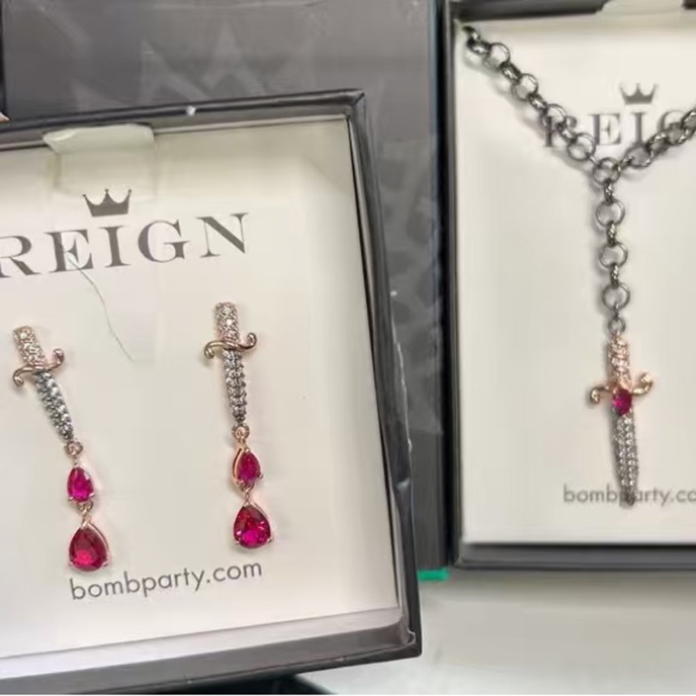 Reign Silver and Red Drop Earrings